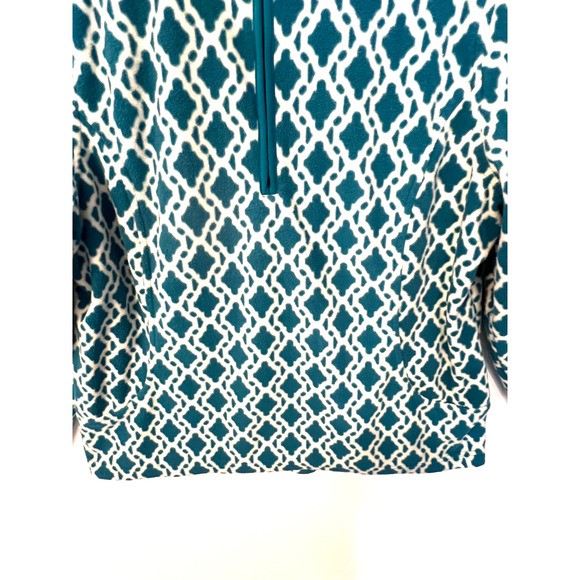 Lands End Fleece Pullover Womens Size L Blue White Diamond 1/4 Zip Long Sleeve - Picture 6 of 8